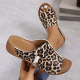 Zingj Bottom Slippers Female 2024 Summer Leopard Print Fashion Patchwork One-Line Flat