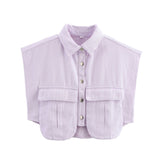 Women's Dress 2025 Solid Color Big Pocket Sleeveless High-End Feel Cardigan Polo Collar Denim Shirt Top