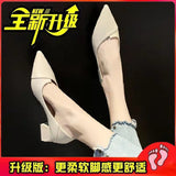 New Pointed Thick Heel High Heels Women 2025 French Solid Color Bist Increase Single Shoes Small Female