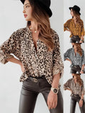 And Autumn Printing Women's Shirt Long-Sleeved Leopard Single-Rower Cardigan Loose Shirt