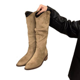 Of Folded New Knight Boots Women Thin Long Boots West Ministerial Barrel Thin 2025 Thick Heel Autumn Winter