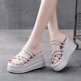 Shoe Two Wearing Women's Sandals Slope Heel Thick-Soled Fairy Summer Comfortable Ultra-High Heel Slippers With Cool Drag Women