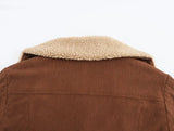 Corduroy Turn-down Collar Fur Lining Jacket- Outfit