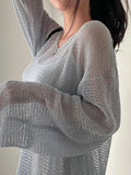 Oversized Long Sleeve Crochet Knit Top-Outfit