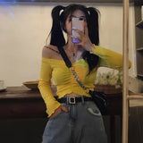 Sexy Off Shoulder T Shirt Women Fashion Casual Solid Color Tshirt Trendy Slim Crop Tops New Long Sleeve