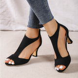 Coarse-Faced Fish Mouth Hollow Sandals Women's Word And Heel Toe Roman Shoes