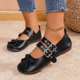 And South Korea Large-Size Belt Buckle Round Head Flat-Soled Single Shoes New Bow Bow Shallow Breathable Lazy Boat