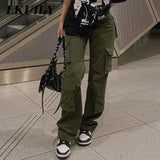 Y2k Cargo Pants Baggy Jeans Women Fashion 90s Streetwear Pockets Wide Leg High Waist Straight Denim Trousers