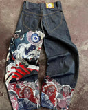 Zingj Y2K Jeans Street Clothing Original Hip-Hop Vintage Neo-Gothic Baggy Jeans 1215-0-Outfit