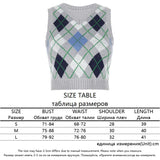 V Neck Vintage Argyle Sweater Vest Women Black Sleeveless Plaid Knitted Crop Sweaters Casual Autumn Preppy