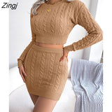 Fashion Twist Knitted Sweater Skirt 2 Piece Set for Women Suit 2022 new Solid Short Tops + Elastic Waist Mini Skirt
