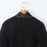 2025 New Women's Fashion Simple Collar Long-Sleeved Lace Shirt