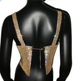Rhinestones Party Crop Top 2022 Fashion Solid Backless Straps Full Diamonds Sequins Cami Cropped Top for