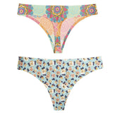 2pcs Sexy Flowers Lingerie Woman Knickers Low-waist Panties Thong Seamless Breathable Underwear Female G String