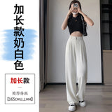 Narrow Version Wide Leg Pants Female Summer Ice Silk Pants Small Thin Hanging Feeling Straight Tube Casual Show Thin Contracted Floor Pants-Outfit