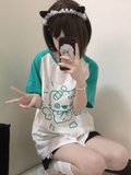 Aesthetic Summer Loose T-shirt 2024 Casual O Neck Japanese Kawaii Cartoon Top Women Short Sleeve Fashion Sweet Harajuku