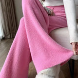Fuzzy Wide-Leg Drawstring Sweat Pants-Outfit