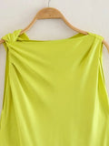 Knotted Satin Dress Woman Sleeveless Short Dresses For Women Ruched Summer Mini Dress 2023 Elegant Chic Women