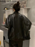 Black Leather Jacket Women Casual High Street Moto Biker Zipper Jacket Female New Outerwear Faux Leather Coat