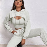 Autumn/Winter Hoodie Loose Vest Hoodie Sports Slow Running Three-Piece Suit