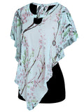 Bloom Flower Print Chiffon Overlay Heathered Tee Women Tops Faux Twinset False Two Piece Summer T Shirt Casual