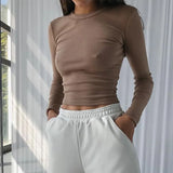 Zingj New Bai Fumei Sexy Tight Round Neck Jacket Show Thin Long-Sleeved T-Shirt Bottom Shirt-Outfit