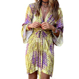 Spot 2025 New Women's Fashion Temperament Print Long Sleeve V Tie