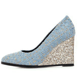 Wedges Women Shoes Fashion Pointed Toe High Heels Pumps Slip On Shallow Party Dress Shoes Woman Blue Red