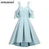 Women Summer Party Dress Spaghetti Strap Sexy V Neck High Waist A-line Formal Tank Sundress Pleated Tunic Midi