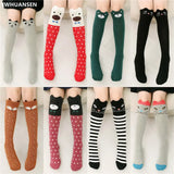 1 Pair 2018 Girls Knee High Socks Animal Cotton Knit Over Calf Socks for Kids Teens Cute Cartoon Children Socks