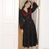 Black Heart Long Dress Elegant Puff Sleeve Christmas Party Dress Female Winter Korean One Piece Gothic Y2K Dress