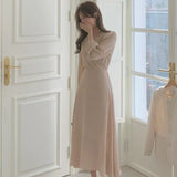 Zingj Luxury Wind Design Sense V Collar Receive Waist Show Thin Dress Female Summer New Foreign Style Pure Color In The Long Chiffon