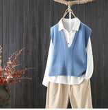 Solid Color V-neck Knitted Sweater Vest Female Simple Commuter Sleeveless Fashion Sweater Vest Pullover Women Spring