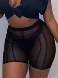 Mesh Sheer Shorts Pants See Through Solid Color High Waist Clubwear Female Bodycon Summer Biker Shorts Bottoms