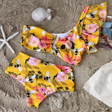 New Sexy Bikinis Women High Waist Swimsuit Push Up Swimwear Flower Print Ruffle Bikini Set Beach Wear Bathing