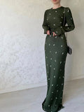 Zingj Zingj Fall 2023 New Round Collar Floral Long Sleeve Belt Shows Thin Hip Dress 211-0-Outfit