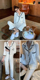 Solid Pajama Sets Women Simple V-neck Long Sleeve Homewear M-3XL Casual Breathable Loose Single Breasted Pyjamas