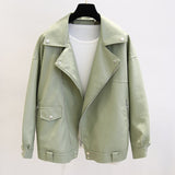 New Spring Women Loose Pu Faux Leather Jacket with Belt Streetwear Moto Biker Black Coat BF Style Oversized