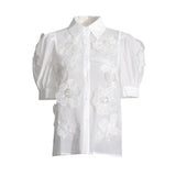 Temperament Elegant Wind Shirt 2025 Autumn New Nail Bead Three-Dimensional Flower Perspective Shirt Short-Sleeved Jacket