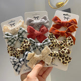 Pcs/set Cotton Linen Leopard Print Hair Bows With Clip For Girls Plaid Hair Clips Barrettes Hairpins Headwear Hair