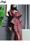 Spring Luxury Designer Faux Leather Jacket Women Sashes Red Wine Cape Shawls for Women Gothic Cloak Runway Fashion