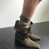 2025 Autumn And Winter Korean Version Of The New Small Design Retro French Short Boots Small Square Head Western Boots Boots Boots Women