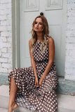 Sexy O Neck Sleeveless Boho Polka Dot Print Maxi Dress 2020 Casual Empire A Line Robe Ladies Party Long Dresses