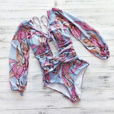 One Piece Swimsuit Female 2023 Long Sleeve Swimwear Women Plus Size Bathing Suit Print Bandage Summer Bathers