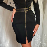 Women Plain Zipper Design Long Sleeve Dress Shirt Dress Elegant Fashion Party