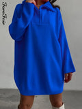 Autumn Winter Oversize Pullover Women Long Sleeve Turn Down Jumper 2021 Blue Knitted Sweater Loose Vintage