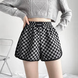 Checkerboard Women's Shorts Loose Fashion High Waist Ladies Wide Leg Straight Pant Versatile Women Sports Shorts 2022
