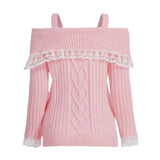 Zingj And Winter New One-Word Shoulder Lace Lace Strap Knit Sweater Female