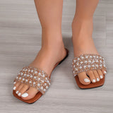 Zingj Slippers Female 2024 Summer New Pearl Rhinestone Outside Wear Square Head Fashion Casual Women
