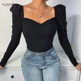 Fashion Autumn New Women T-shirt Long Sleeve V Collar Top Solid Color Skinny Fitting Casual Tees for Shopping Daily